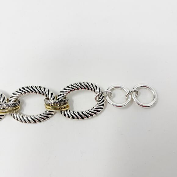 Boutique Silver Tone Wrapped Toggle Bracelet Gold Tone Accents Chainlink Fashion - Picture 2 of 12